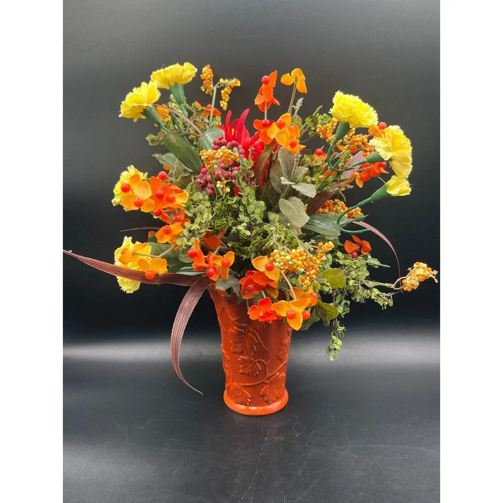 Burnt Orange Vase Faux Flower Arrangement‎ 13
